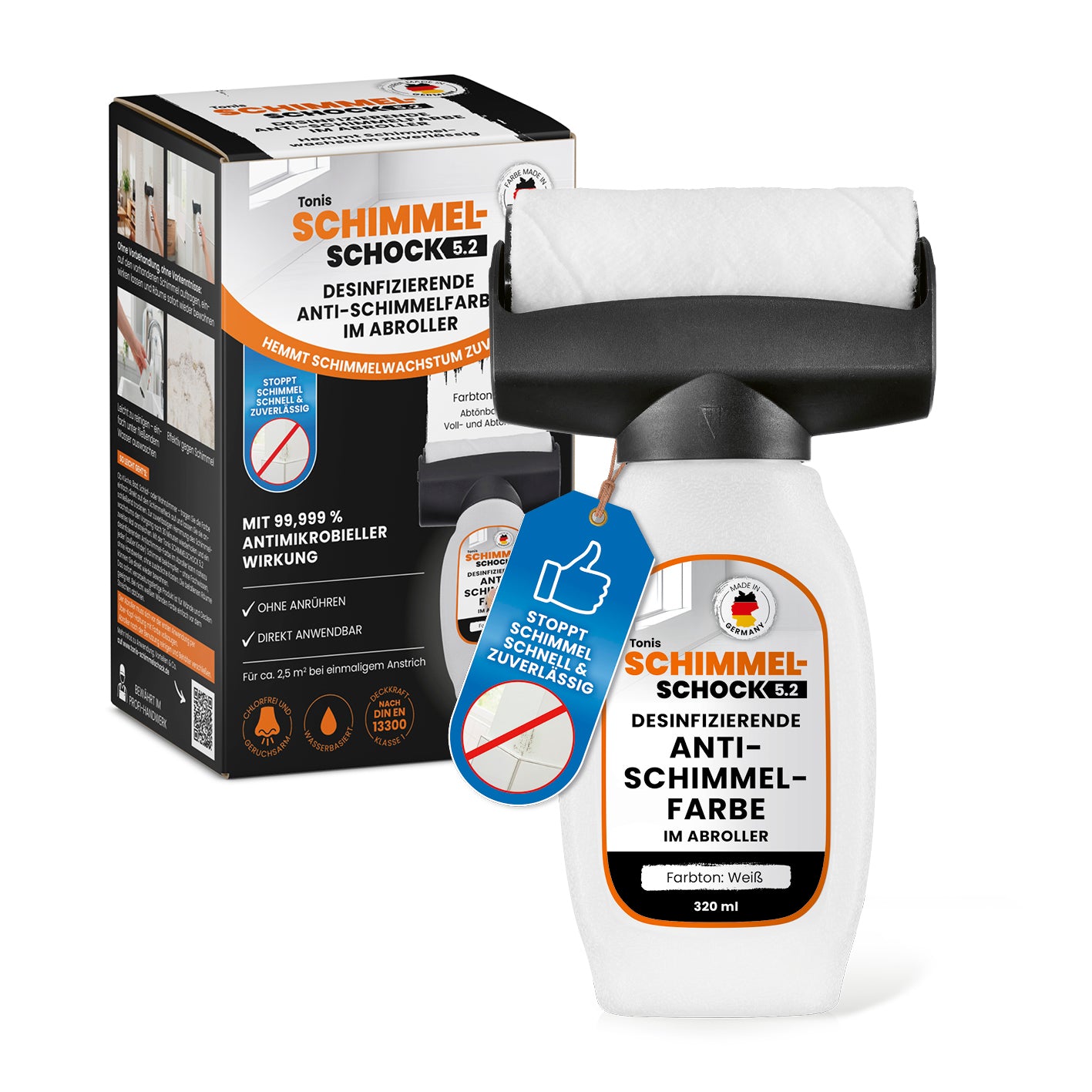 Anti-Schimmel-Farbe im Farbroller (320ml für 2,5 m²)