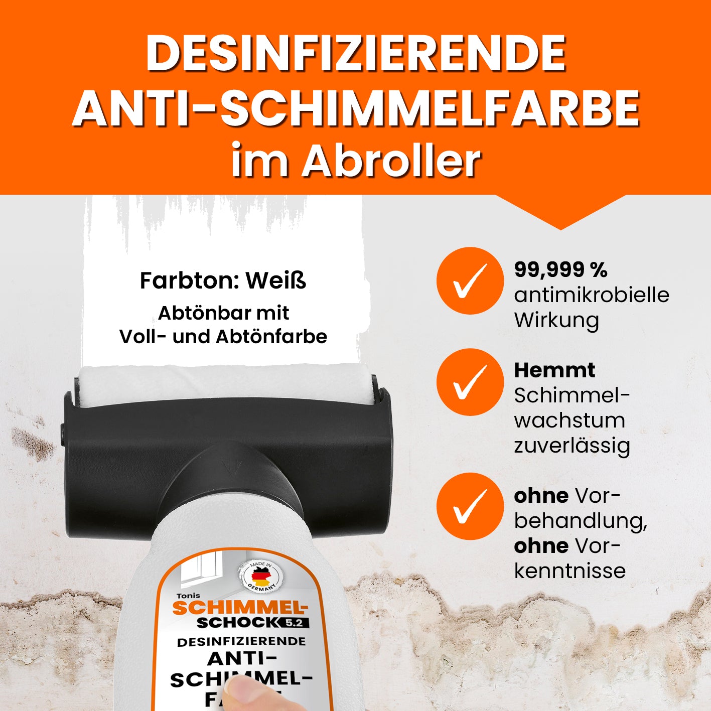 Anti-Schimmel-Farbe im Farbroller (320ml für 2,5 m²)