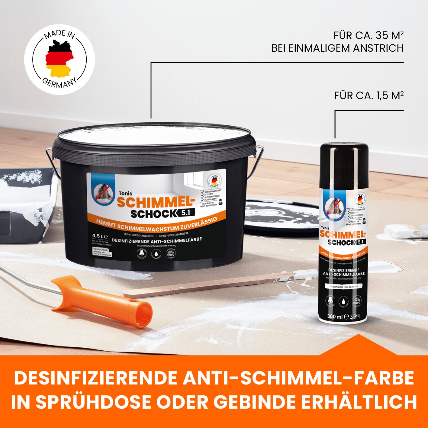 Als Sprühdose oder Gebinde erhältlich