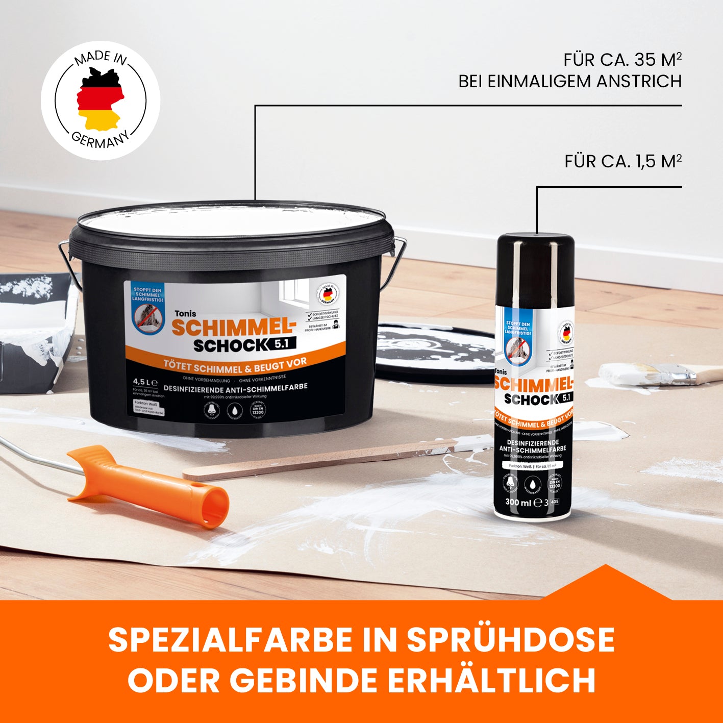 Als Sprühdose oder Gebinde erhältlich