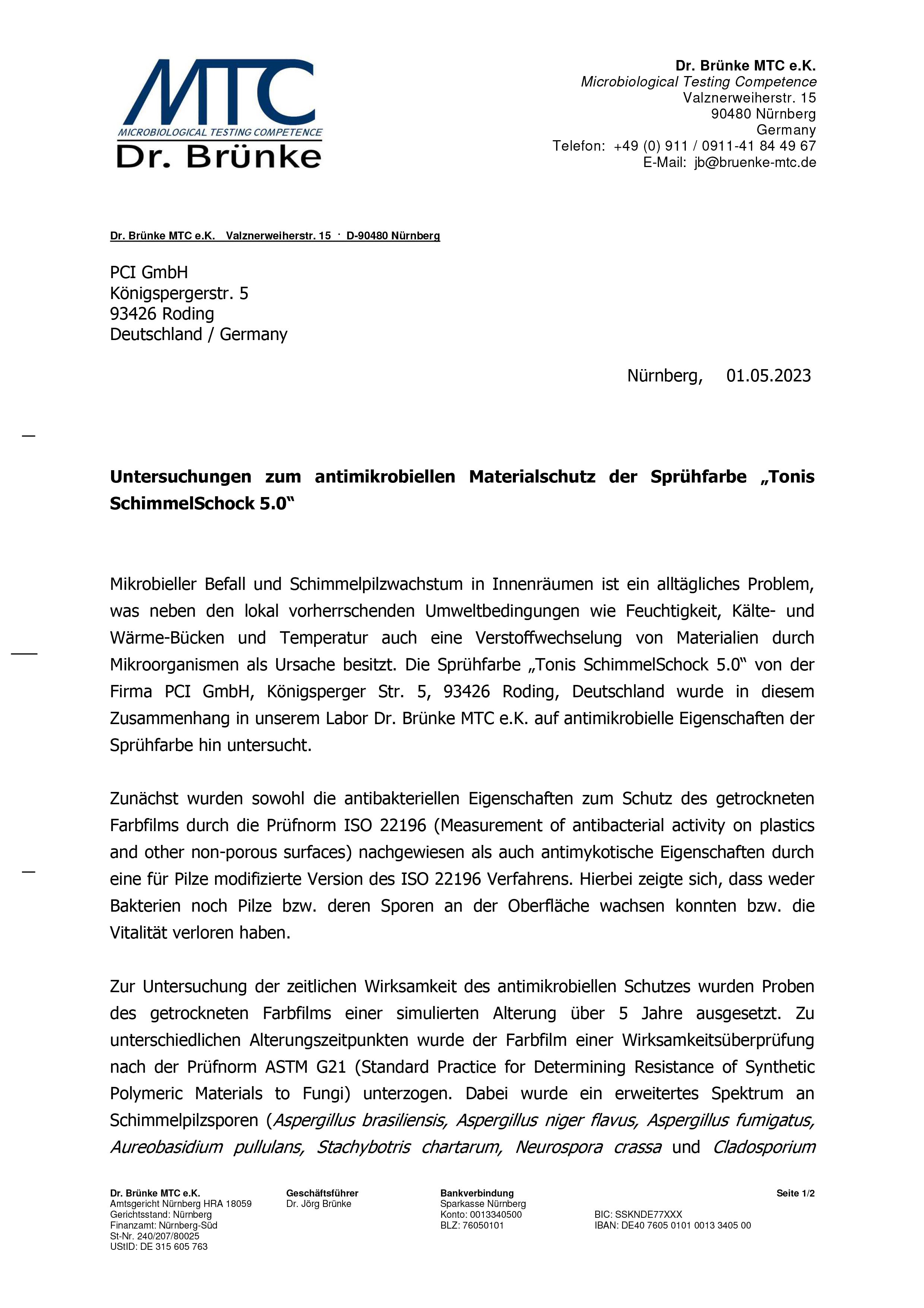 Zertifikat zum antimikrobiellen Materialschutz