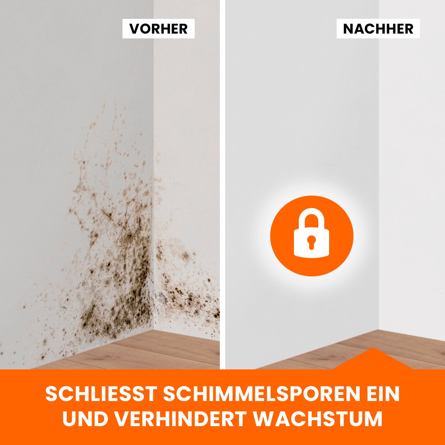 Schliesst Schimmelsporen ein und verhindert Wachstum.