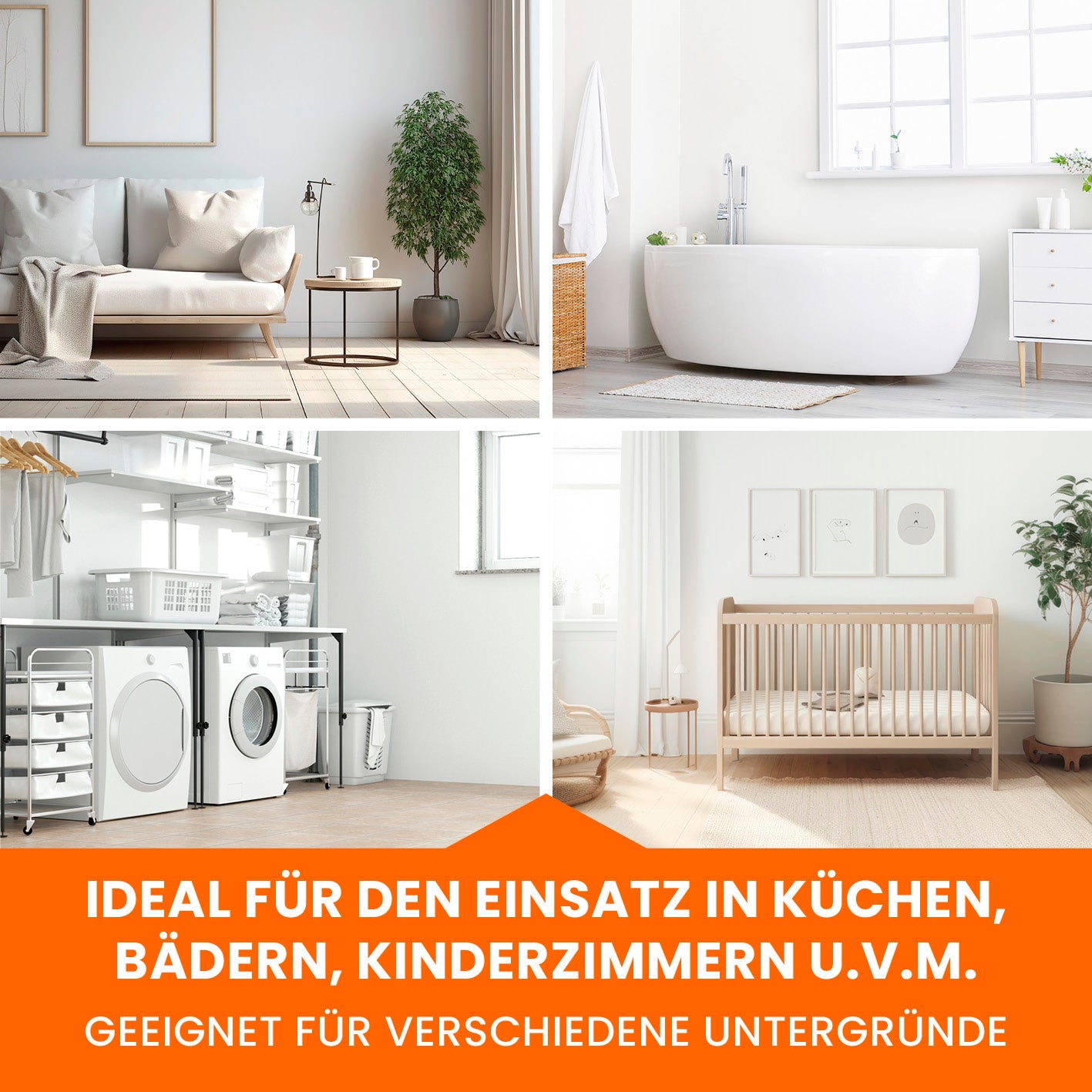 Ideal für Küchen, Bäder und Kinderzimmer. Geeignet für verschiedene Untergründe.