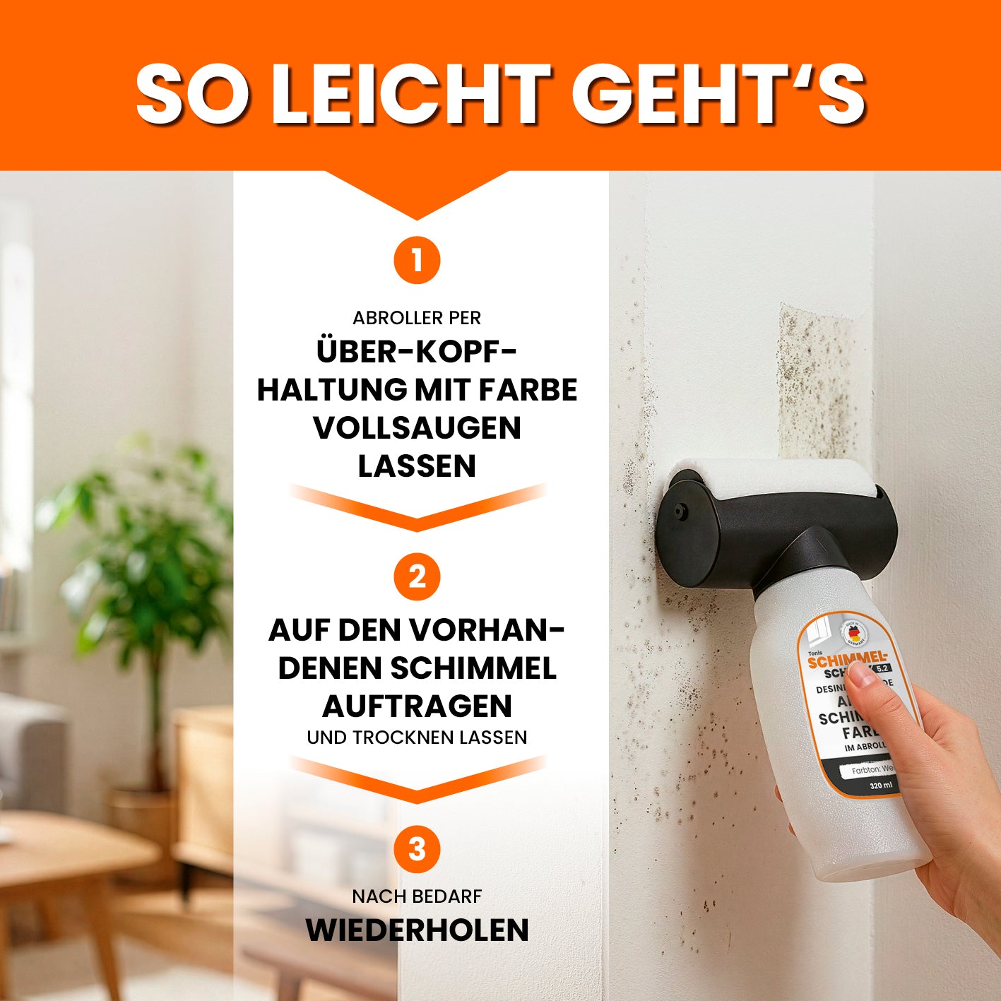 Anti-Schimmel-Farbe im Farbroller (320ml für 2,5 m²)